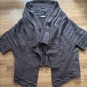 FUZZI a brown knit, shawl-collar cardigan with short sleeves